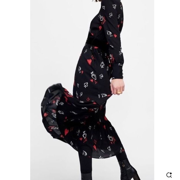 Zara Maxi dress goth Flowy Tie front Hearts Whimsical Novelty print XS Oversized - Picture 3 of 16